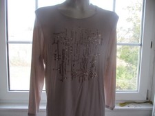 NEU Damen Gr. 48 Shirt LAURA LEBEK Pulli Oberteil langärmelig Beige + Pailletten