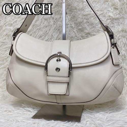 Authentic COACH Women's Leather Shoulder Bag 18cm x 34.5cm x 10cm Off-White Y2K