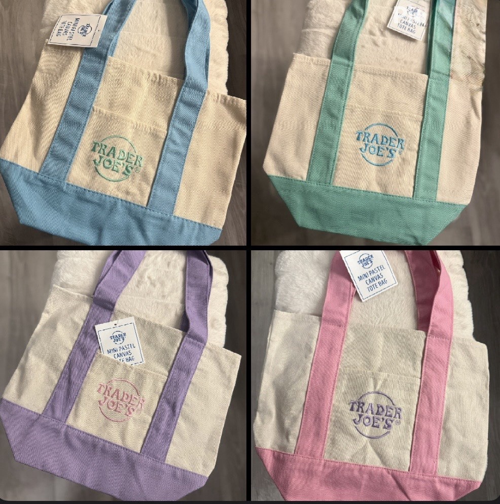 4 Trader Joe’s Mini LIMITED EDITION Spring 2026 Pastel Canvas Tote Bag Authentic
