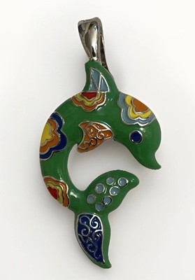 RMN Roman Dolphin Enameled Clip Pendant Brooch Signed