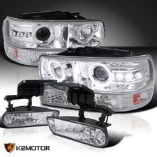 Fits 1999-2002 Silverado Clear Led Halo Projector Headlightsbumperfog Lamps