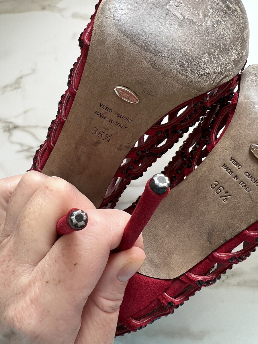 Sergio Rossi Mermaid 36.5 6.5 Swarovski Crystal Red Burgundy
