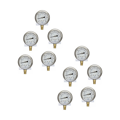 10 PACK LIQUID FILLED VACUUM GAUGE -30-100 PSI, 2.5'' FACE, 1/4'' NPT LOWER MOUNT