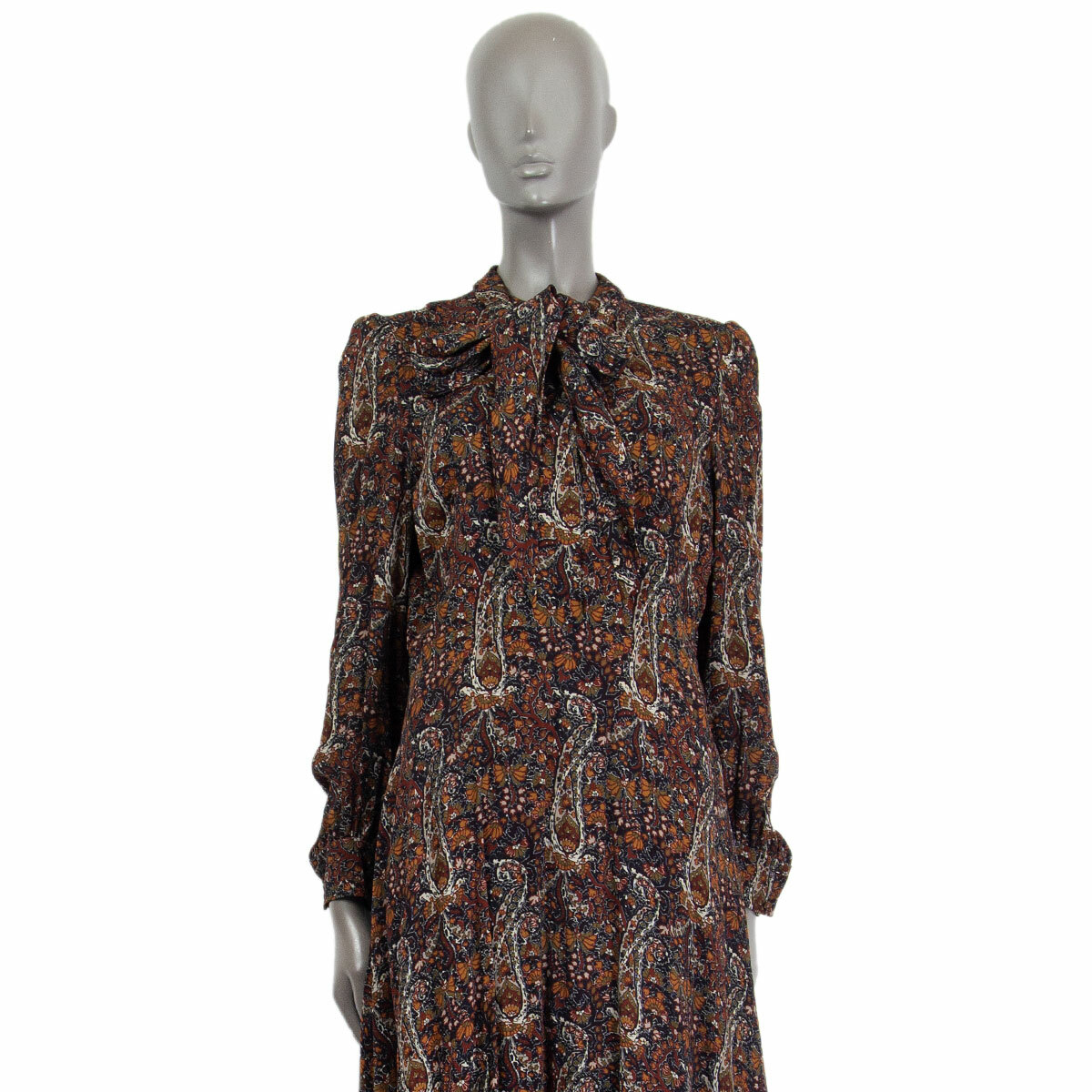 61851 auth SAINT LAURENT brown viscose PAISLEY CREPE MIDI