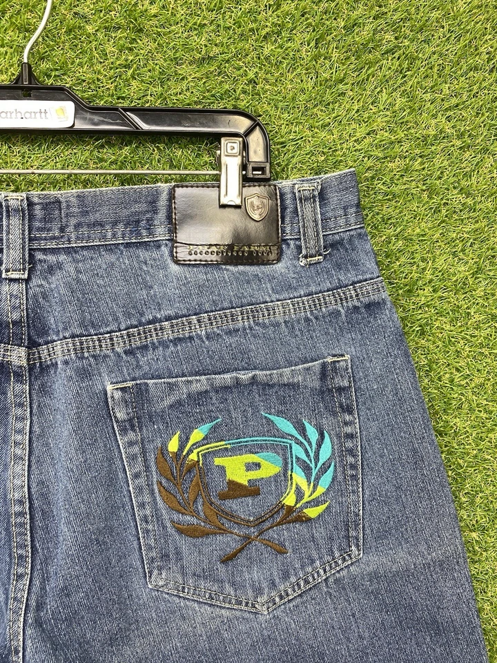 Pantalones Cortos Jean De Colección Para Hombre Talla 38 Lavado Oscuro Phat Granja Sueltos JNCO Sueltos Patín Y2K Foto 3 de 4