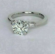 Lab Created 2.60Ct Round Cut Sapphire Engagement Ring 14K White Gold in Size 8