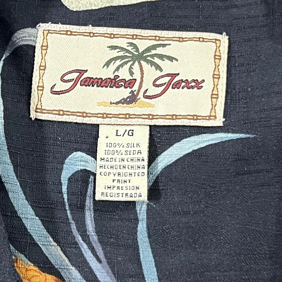 Camisa Jamaica Jaxx Para Hombres Grande Negra Relax Seda Floral Piña Isla Estilo de Vida Foto 4 de 4