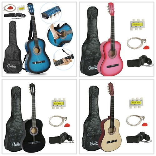 Guitarra Acústica 38" con estuche correa tubo de paso pico principianters niños eBay