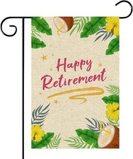 Happy Retirement Garden Flag - Farewell Party Yard House Lawn Sign - Green