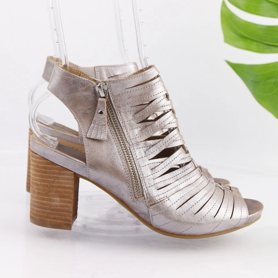 Sandalia Earthies Siena para mujer talla 8 plateada multi correa cuero grueso tacón bloque Foto 4 de 4