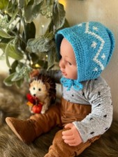 1PC Blue 24 Months Hand Knitted Baby Bonnet