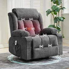360° Swivel Rocker Recliner Chair w/Heat+Massage, Oversized Lounge Sofa w/USB