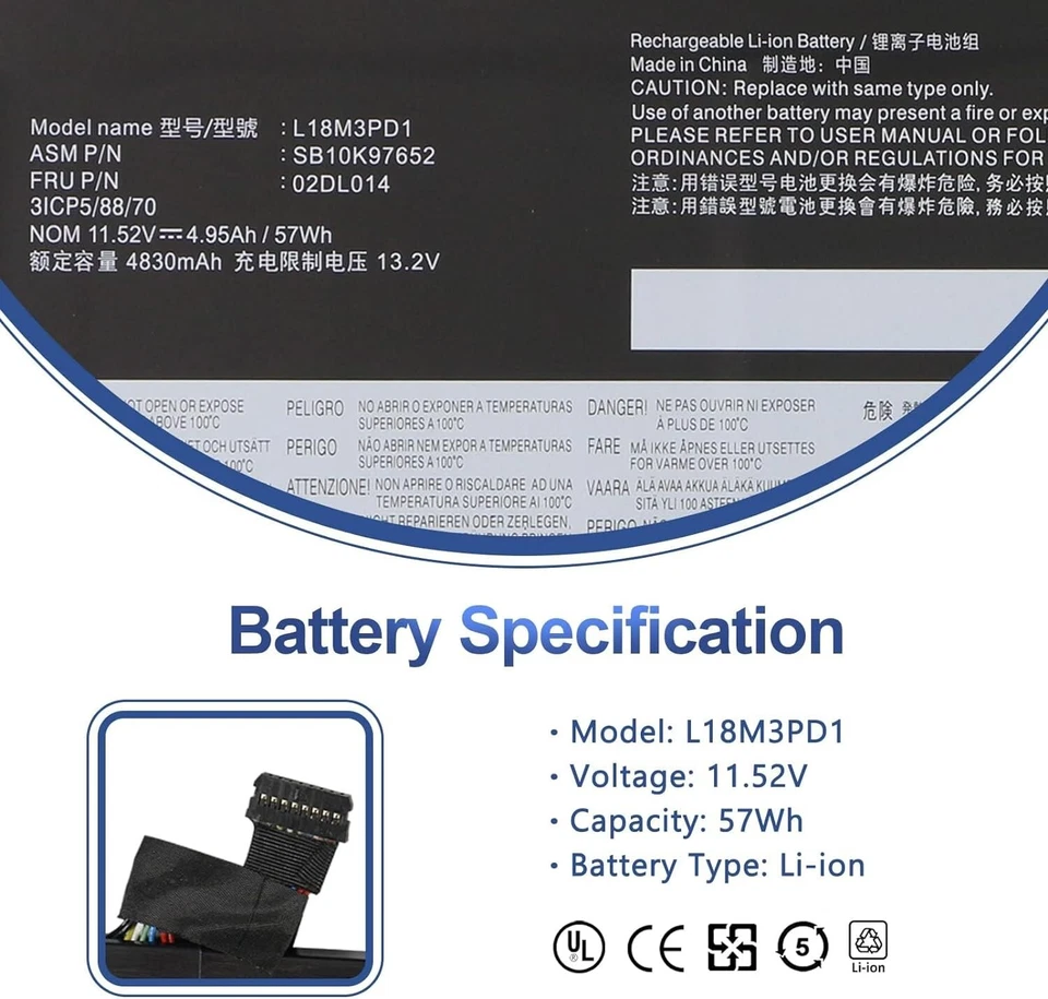 L18C3PD2 L18M3PD1 L18L3PD1 аккумулятор для LENOVO Thinkpad T14S T490S T495S 57Wh США - Изображение 2 из 4