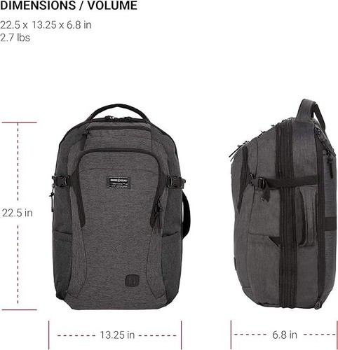New SwissGear Hybrid Travel Laptop Backpack Heather Grey 22-Inch MSRP $100 - Afbeelding 4 van 5