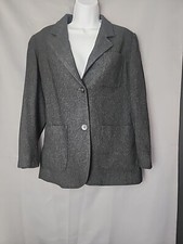 LizSport Liz Claiborne Petites 100 Wool Lined Blazer Jacket Black Tweed Sz S