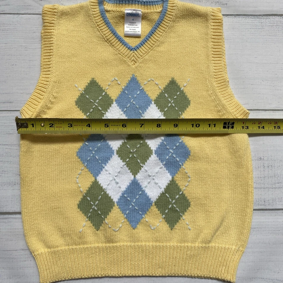 Gymboree Sweater Vest Boys Size 4 Yellow Argyle Sleeveless 2005 Vintage - Image 4 of 4