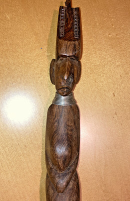 African Aztec Teak Brown Stain Wood Carved Food Serving Utensil Cake Pie Knife