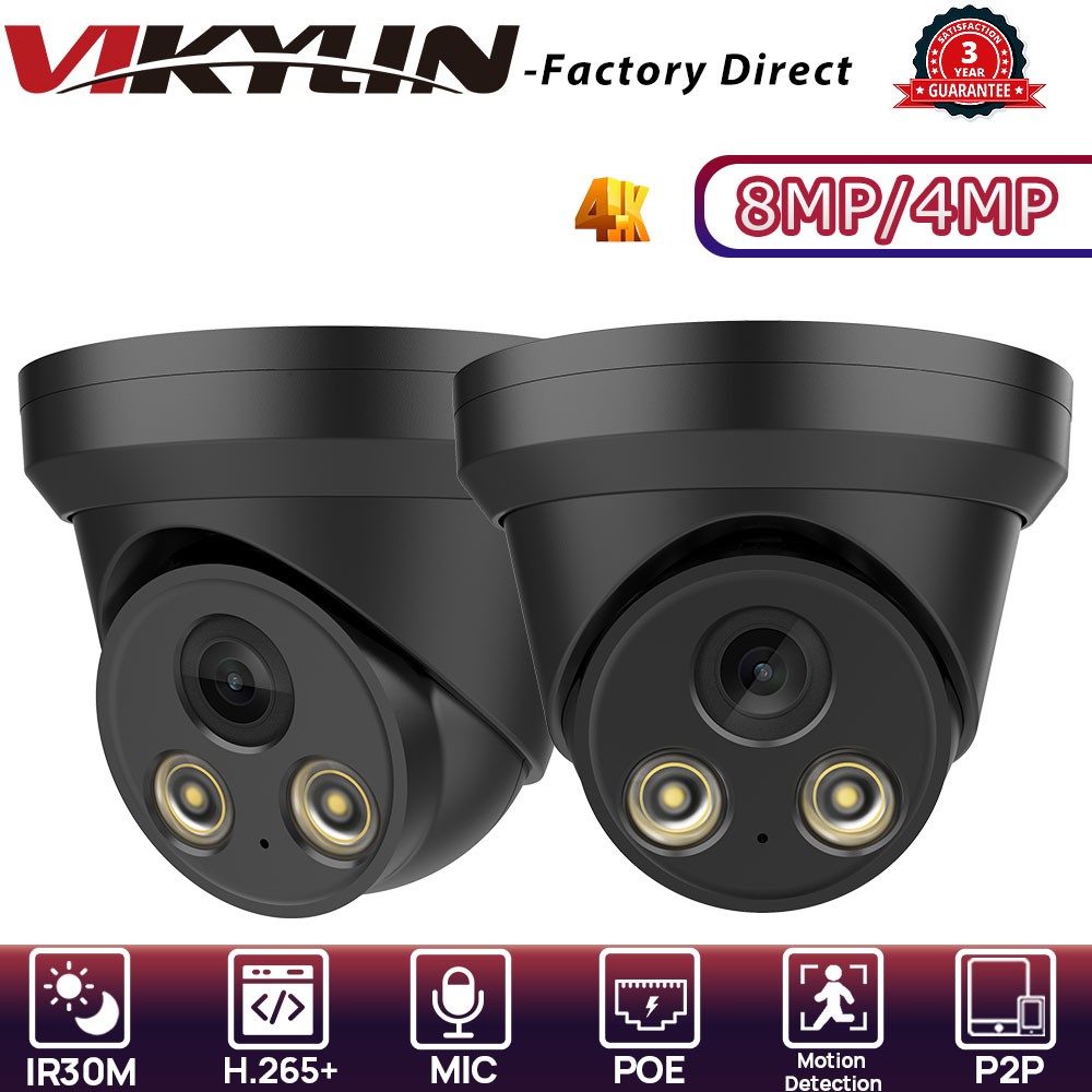 VIKYLIN Turret POE IR30M 4MP/8MP 4K IP CAMERA Black Security Factory Direct CCTV