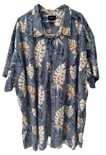 Harbor Bay Beige/Blue Hawaiian Floral Print Short Sleeve Shirt - Men’s 6XL