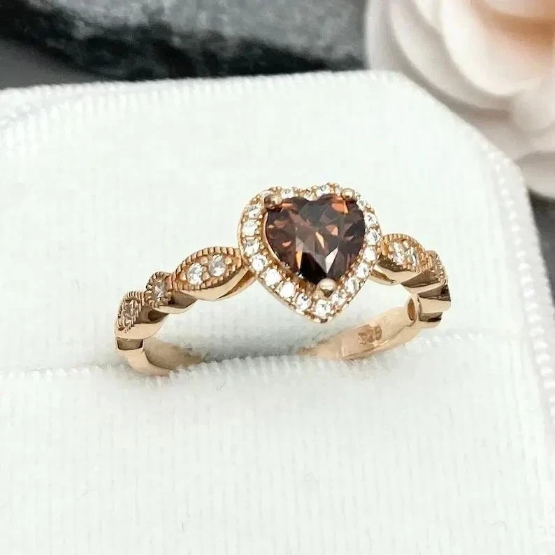 2.50 Ct Heart Cut Chocolate Diamond Lab-Created Heart Ring 14K Rose Gold Plated - Image 4 of 4