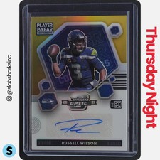 2021 PANINI CONTENDERS OPTIC RUSSELL WILSON PLAYER OF THE YEAR AUTO GOLD /10