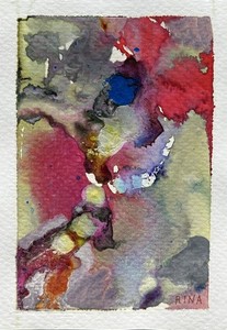 Small Abstract Art 6”x4” Original Watercolor Painting Dreamscape 1 by Miss Rina