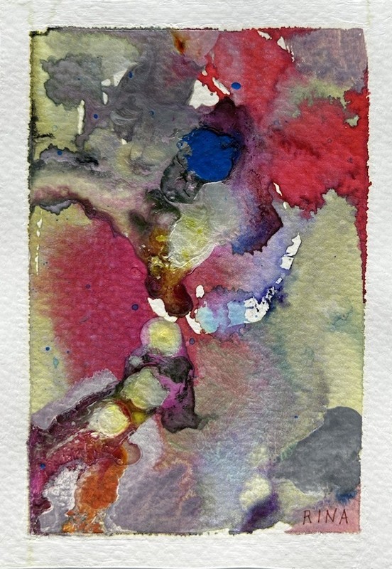 Small Abstract Art 6”x4” Original Watercolor Painting Dreamscape 1 by Miss Rina