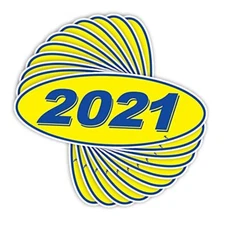 Versa Tags Oval Model Year Car Dealer Window Stickers Proudly 2021 Blue/Yellow
