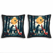 Whimsical Forest Throw Pillow Covers 18x18in Set of 2 - Magical Animal Design