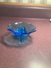 Vintage Fenton Cobalt Blue Glass "Lotus Flower" 3 Footed Candle Holder