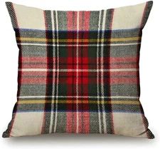 Plaid Pillow Cover 18X18 Inch, Scottish Tartan Red and White Wool Plaid Pattern