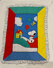 Vintage color block crib nursery comforter quilt Peanuts Snoopy