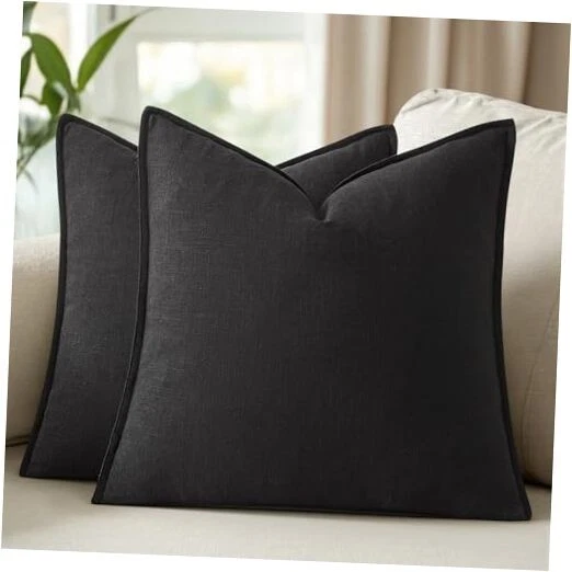 26x26 Inch Euro Sham Set of 2 Decorative Linen 26" x 26" (Pack of 2) Black