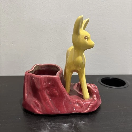 Vintage 1950s Shawnee Deer Fern Planter Style 624 USA Pottery Yellow Red MCM