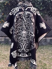 Aztec Calendar Alpaca Wool Poncho,Unisex One Size. Made In Ecuador