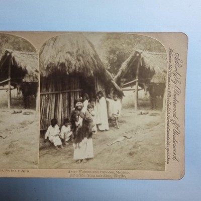 Mexico South America Stereoview C1895 Real Photo Native Aztec Woman Baby Gr Hut