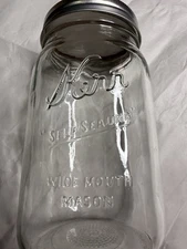 Vintage Kerr Self Sealing Wide Mouth Mason Jar 1 Qt Clear Glass w/ Lid #15