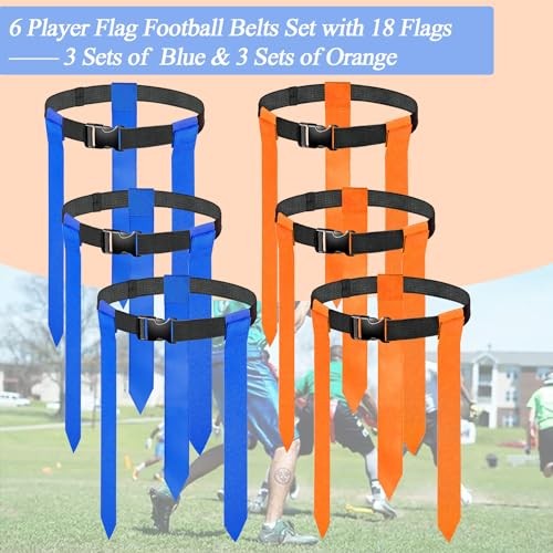 Flag Football Belts, 6/14 Players Game Kit with 6 Sets (3 Orange and 3 Blue)