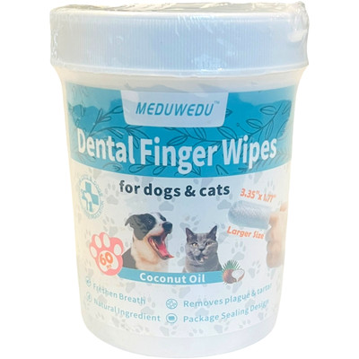 Pet Dental Finger Wipes for Dogs & Cats - Larger Size w/ Coconut Oil - EX 07/26