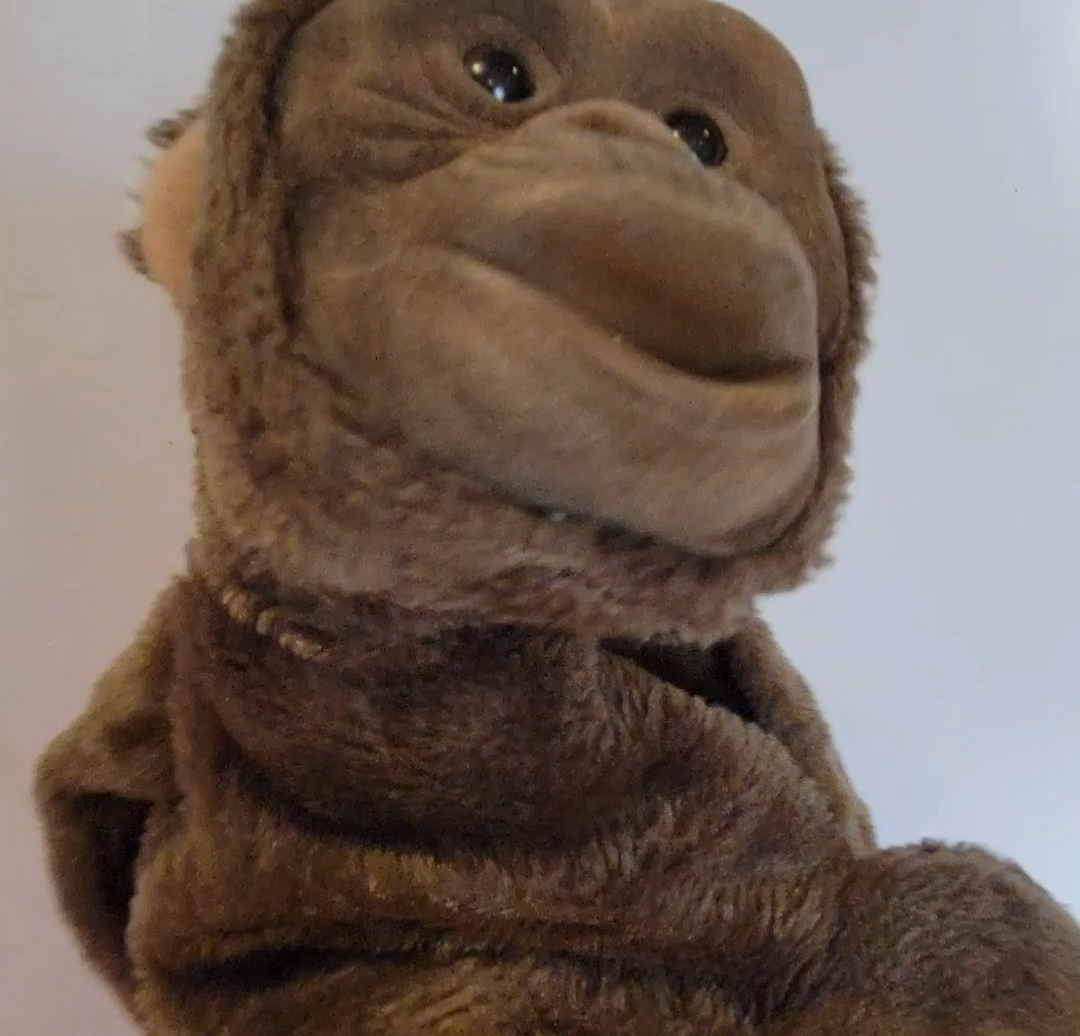 Vintage 1992 Hosung Monkey Chimp Hand Puppet Plush 15” Vinyl Face