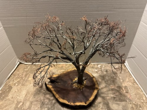 Vintage Mid Century Modern Twisted Wire Metal Black Walnut Tree Sculpture Artist - Picture 7 of 16