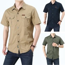 Mens Summer Short Sleeve Casual Shirt Button Down Regular Fit Plain Formal Tops