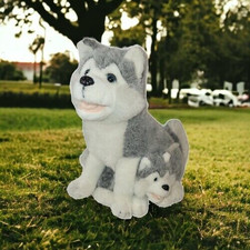 Husky Plush Dogs Mom  Puppy Stuffed animal Gray White Blue Eyes 14"