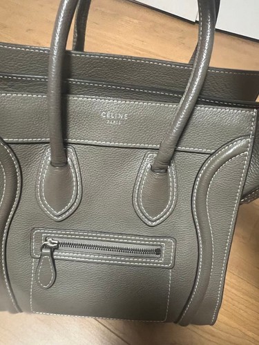 CELINE Luggage Micro Shopper Leather Gray Women's Used From Japan