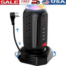 21 in 1 Surge Protector Power Strip Tower 15 AC Outlets 6 USB Ports RGB Light