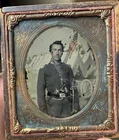 Civil War 1/6 Tintype Photo Of A Double Armed Union Cavalry Soldier
