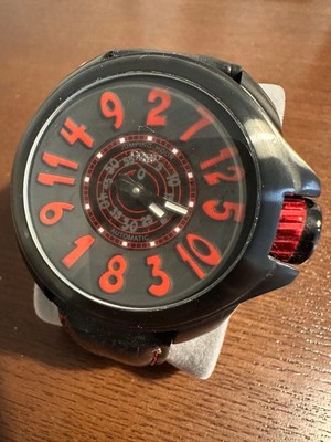 Cogu Italy Jumping Hour Automatic Watch Black Red Excellent Used Condition From