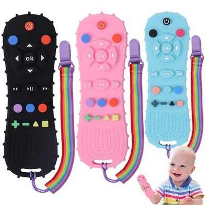 BEBECAN 3 Pack Silicone Baby Remote Teether Chew Toy for Infant Multicolored 