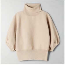 Aritzia Babaton Liana Beige Turtleneck Crop Sweater Knit Top Size XS
