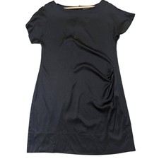 Banana Republic Black Silk Stretch Ruched Side Shift Dress Size 10 Short Sleeve